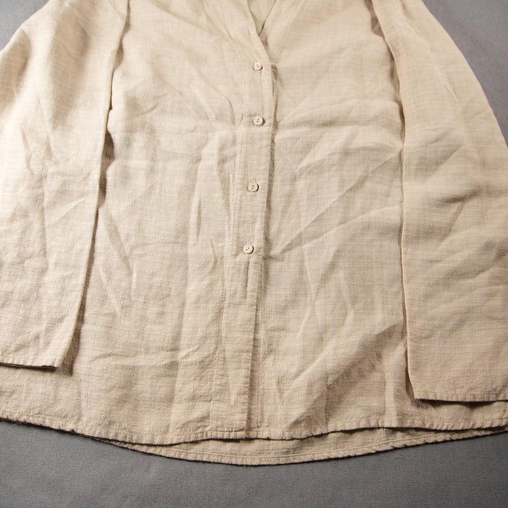 Eileen Fisher Italian Linen Blend Button Front Women Blouse M Long Sleeve Boho - Picture 9 of 15